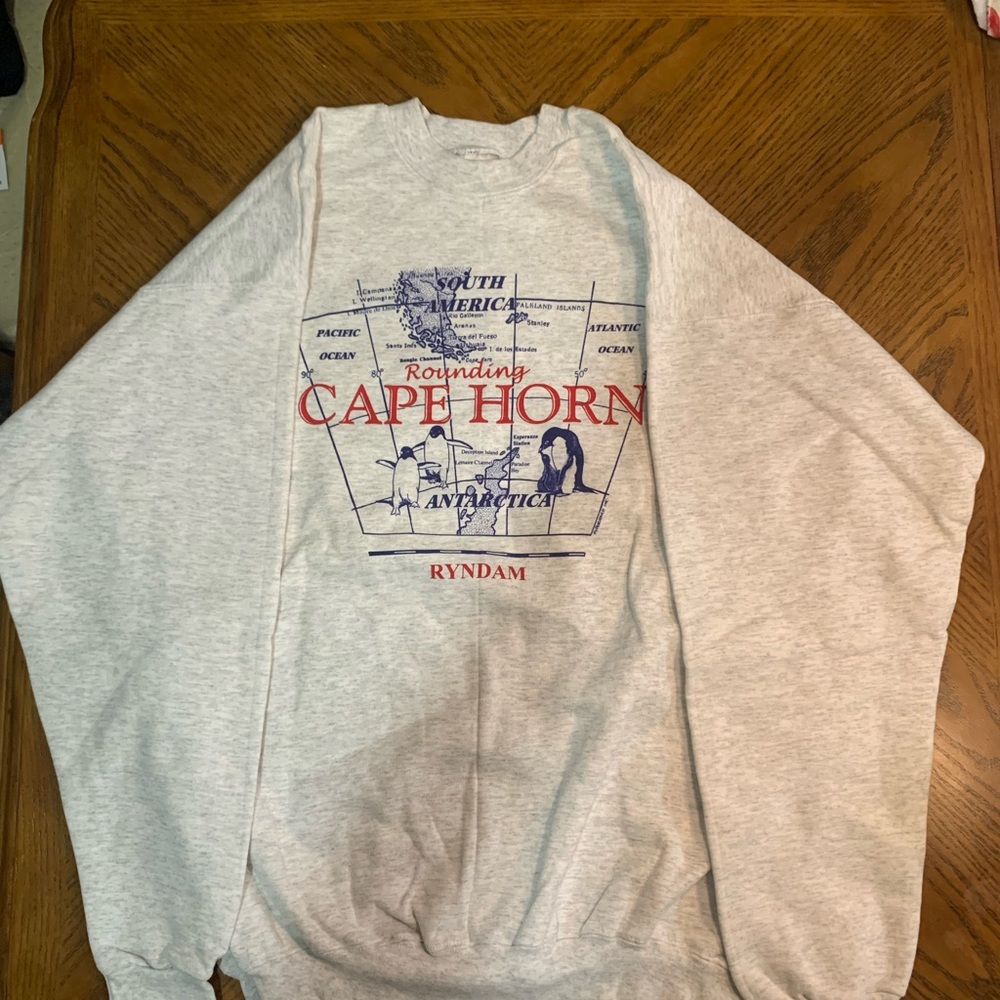 Cape Horn Crewneck Sweatshirt Mens Large Gray Rounding Cape Horn Map Vintage